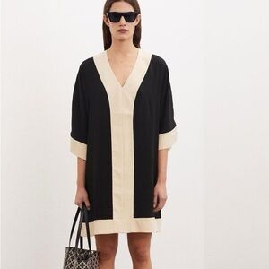 By Malene Birger black & cream Christia kaftan mini dress - size FR 44 (XL)